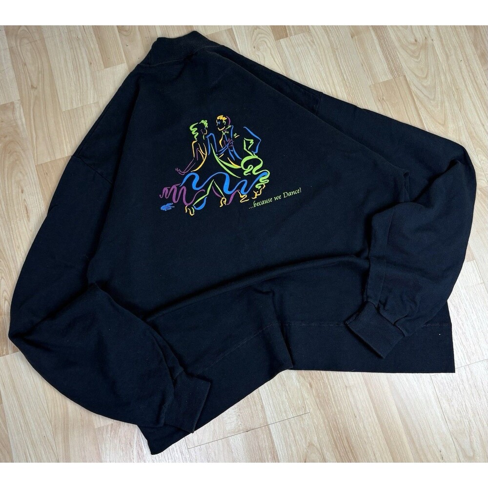 Vintage 90s Dancing Graphic T-Shirt / Mock-Neck / Black / Size Large